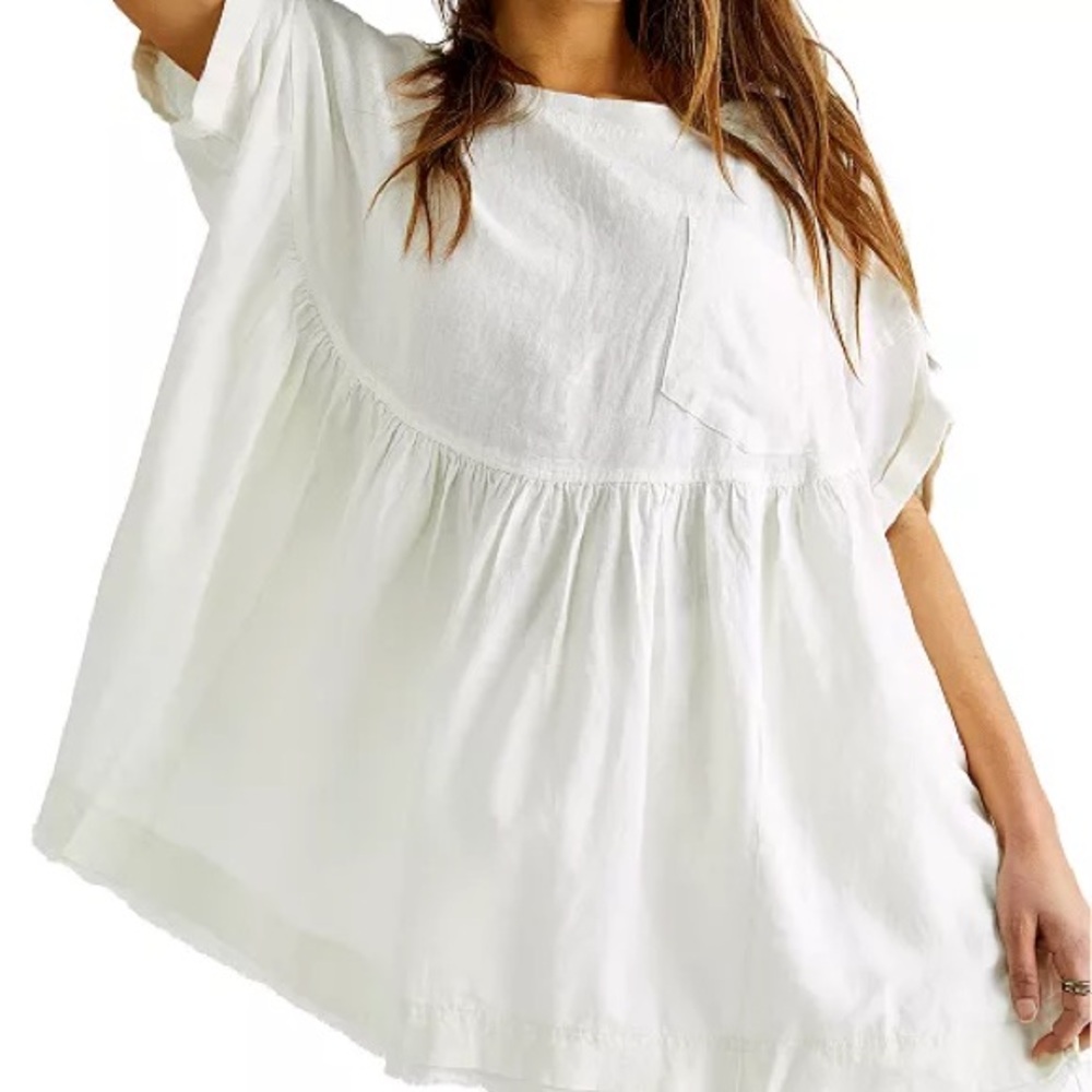NWOT Free People Moon City Frayed-Hem Top
